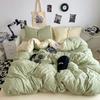 Washed Cotton Bedding Set Solid Color Brushed Bed Sheets Dorm Home