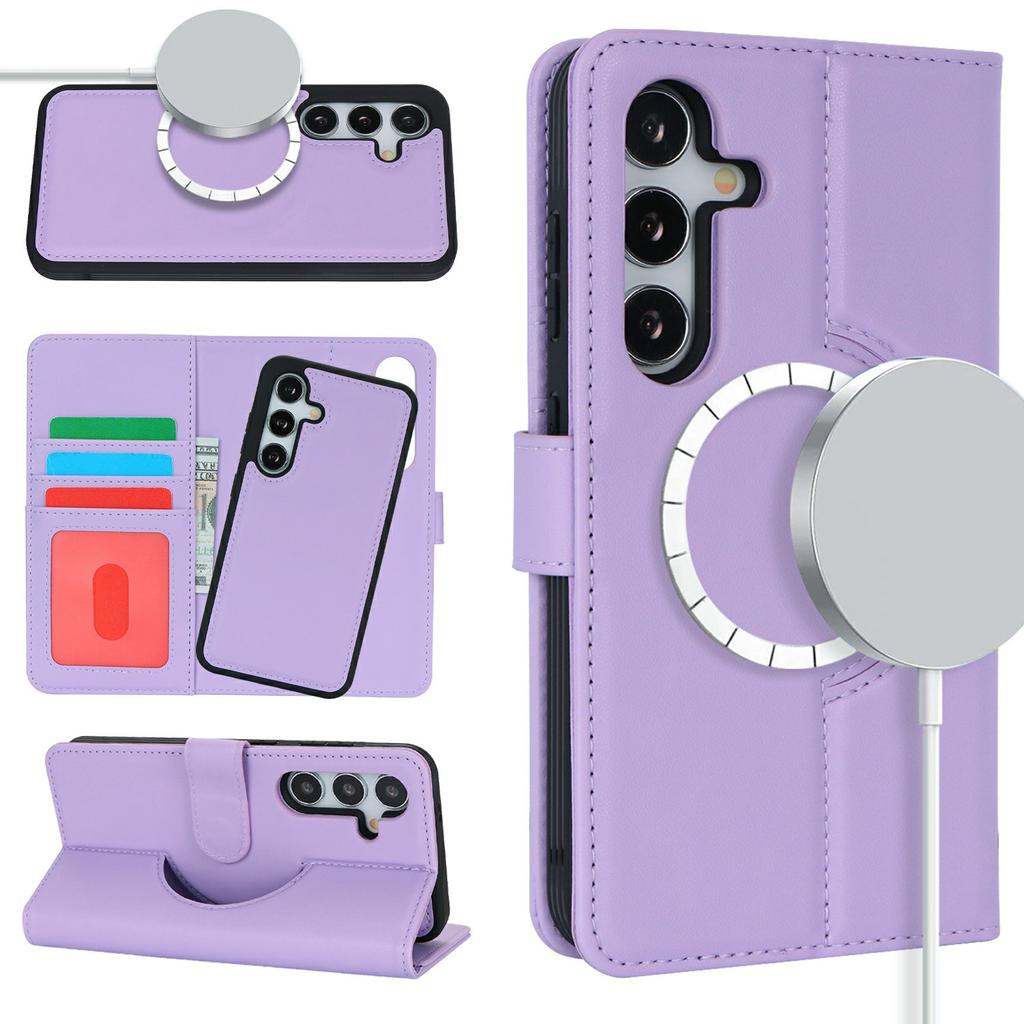 For Samsung Galaxy S24+ Wallet Case Compatible with MagSafe Anti-Drop Detachable PU Leather Phone Cover