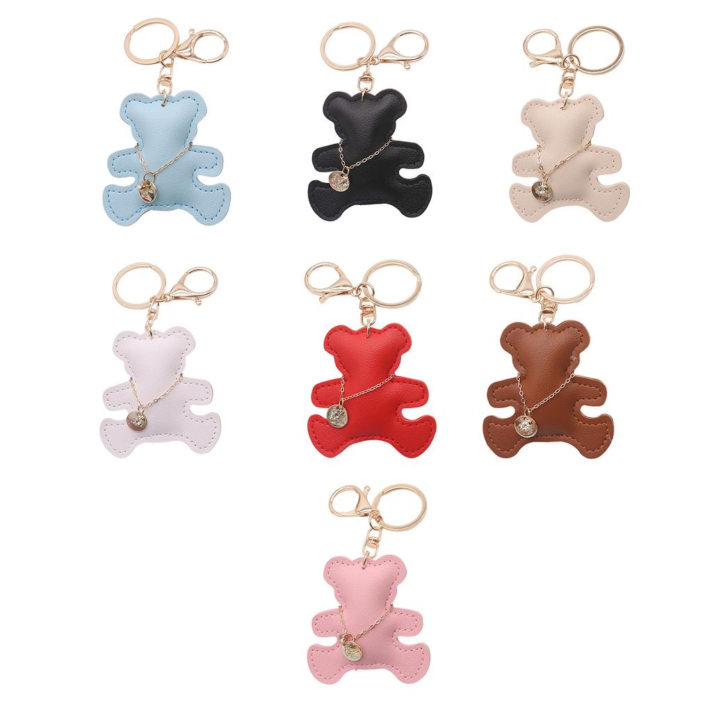 Trendy Mini Bear Keychain Decorative Bag Charm Gold Tone Chain Soft PU Leather Craftsmanship Keyrings Accessory