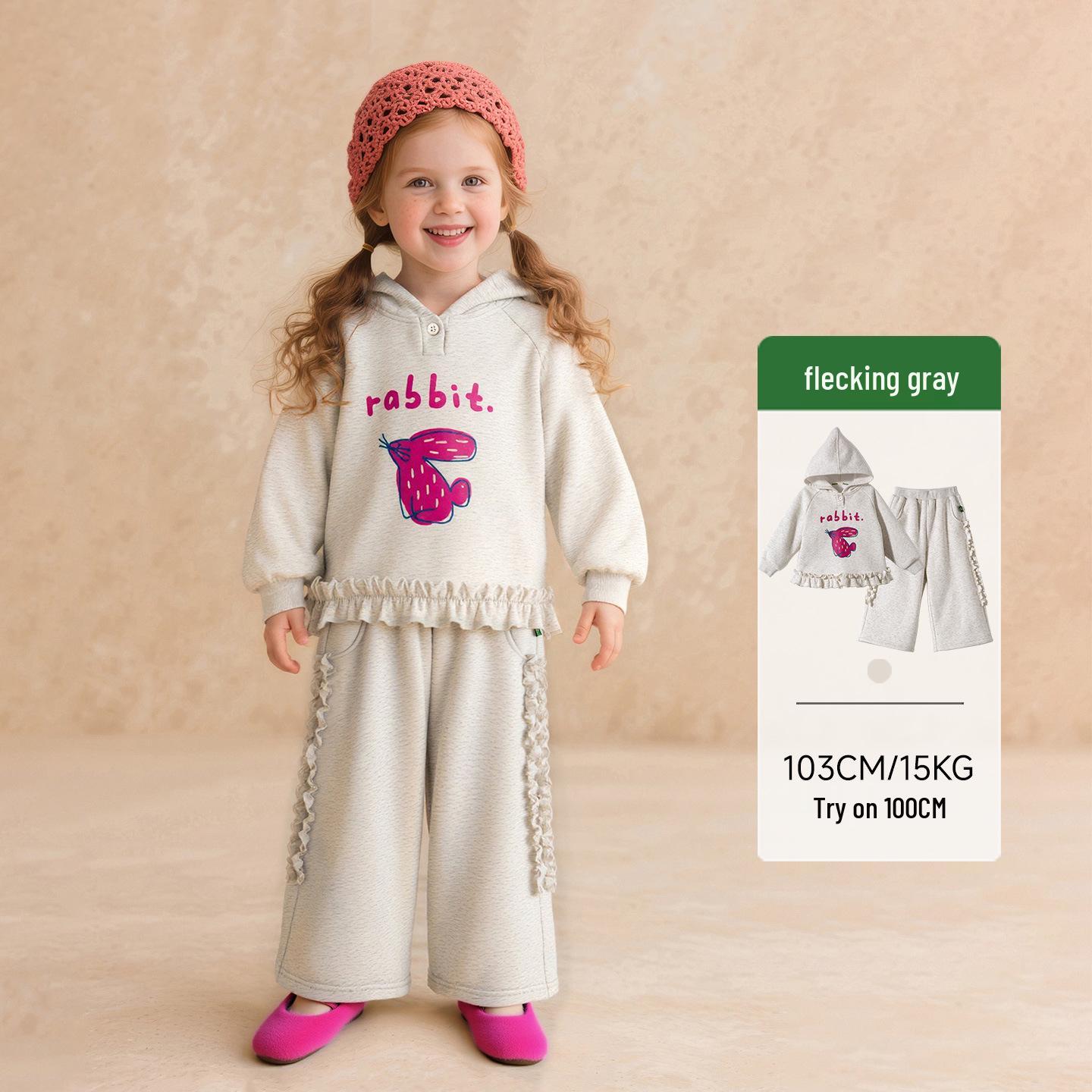 

2025 Winter Tongbei Girls Lace Hoodie & Straight-Leg Pants Two-Piece Set 100 cm