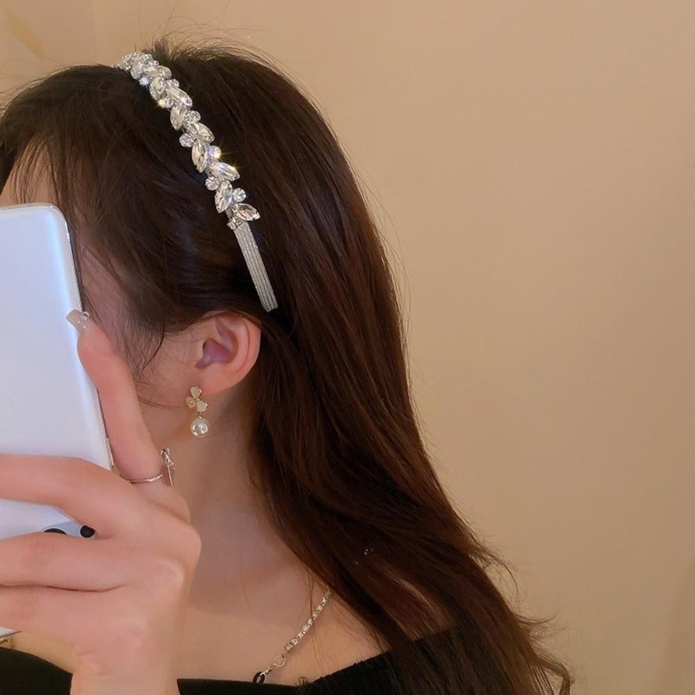 Geometric Rhinestone Headband Leaf Women Hair Hoop Temperament Bridal Wide Headband  Hair Ornaments