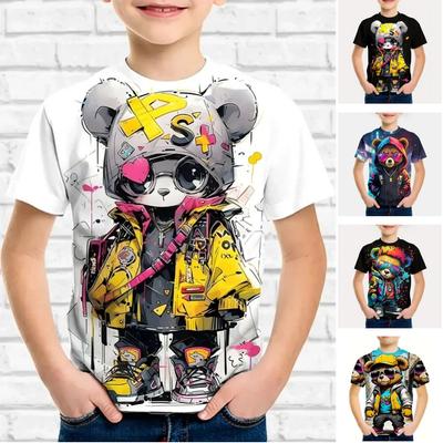 Kids Clothes 3D Print Cute Cartoon Bear Short Sleeves Graphic T Shirts Outdoor Comforts Casual Tops T-Shirts for Children