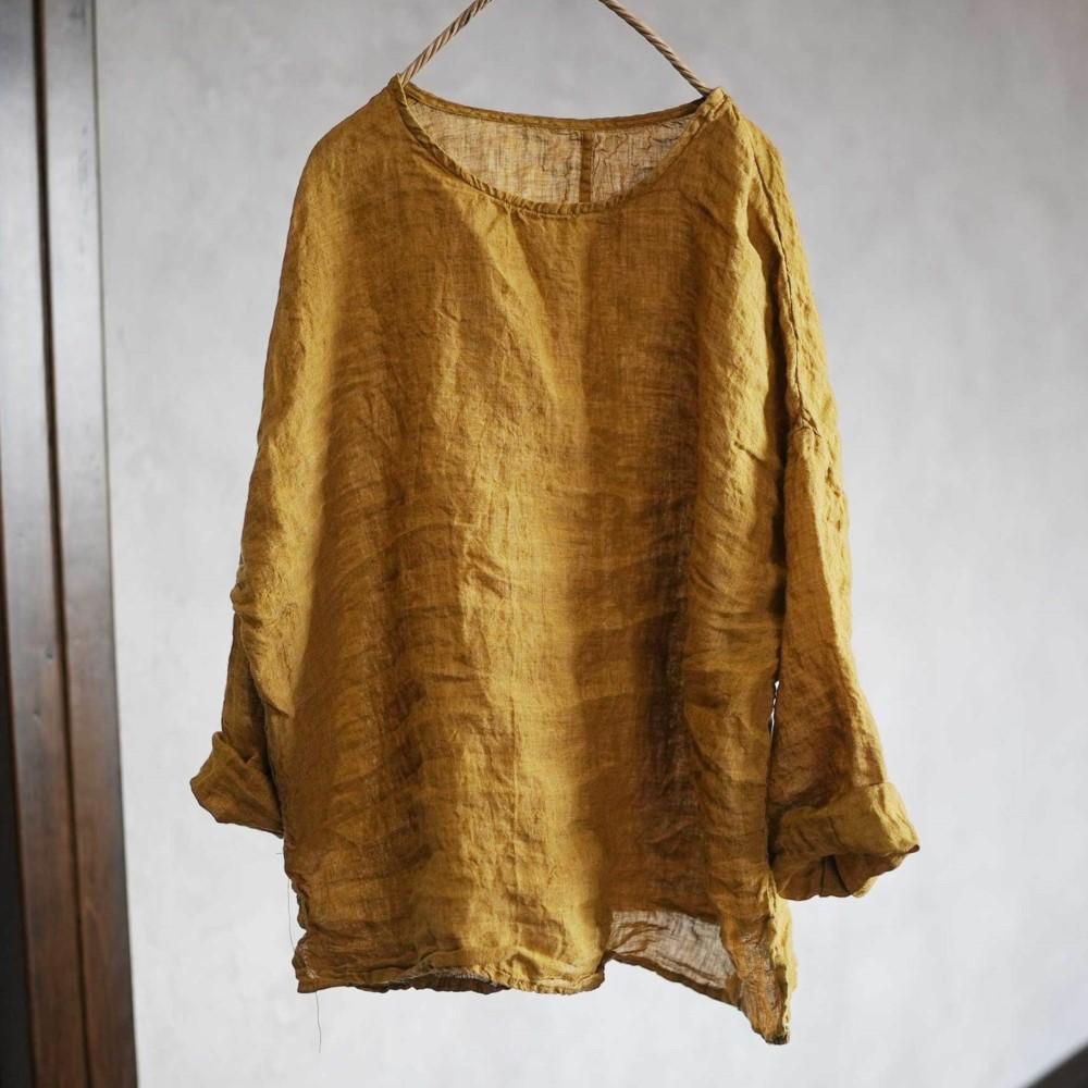 Johnature Women T-Shirts Vintage Spring Chinese Style Solid Color Long Sleeve O-Neck Loose Female T-Shirts