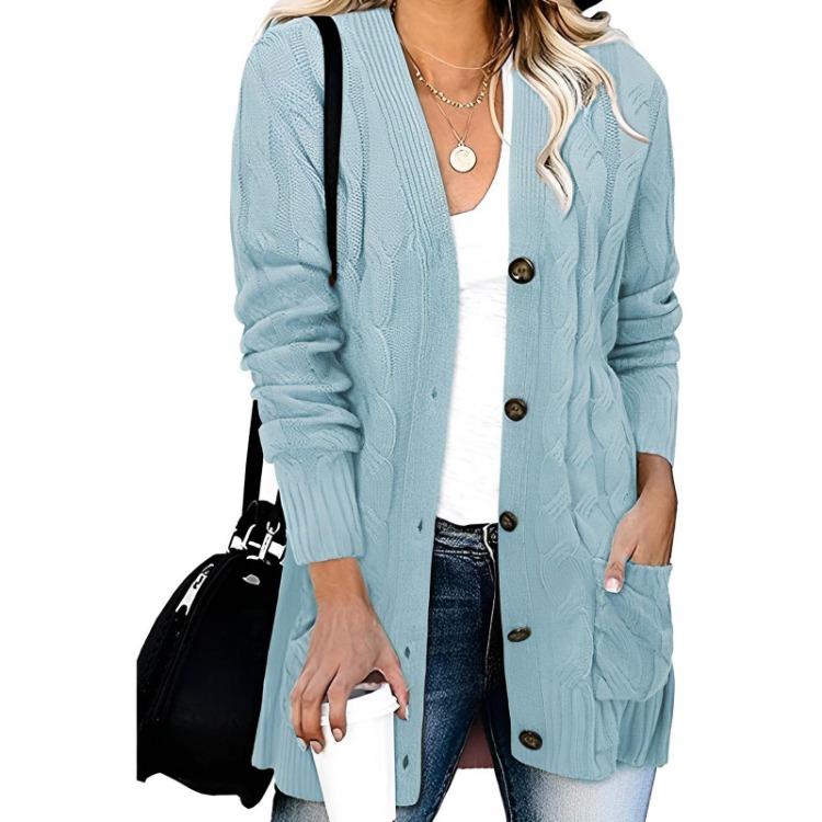 Women Solid Color Knit Cardigan Breasted Single Sweater Jacket Coat Casual