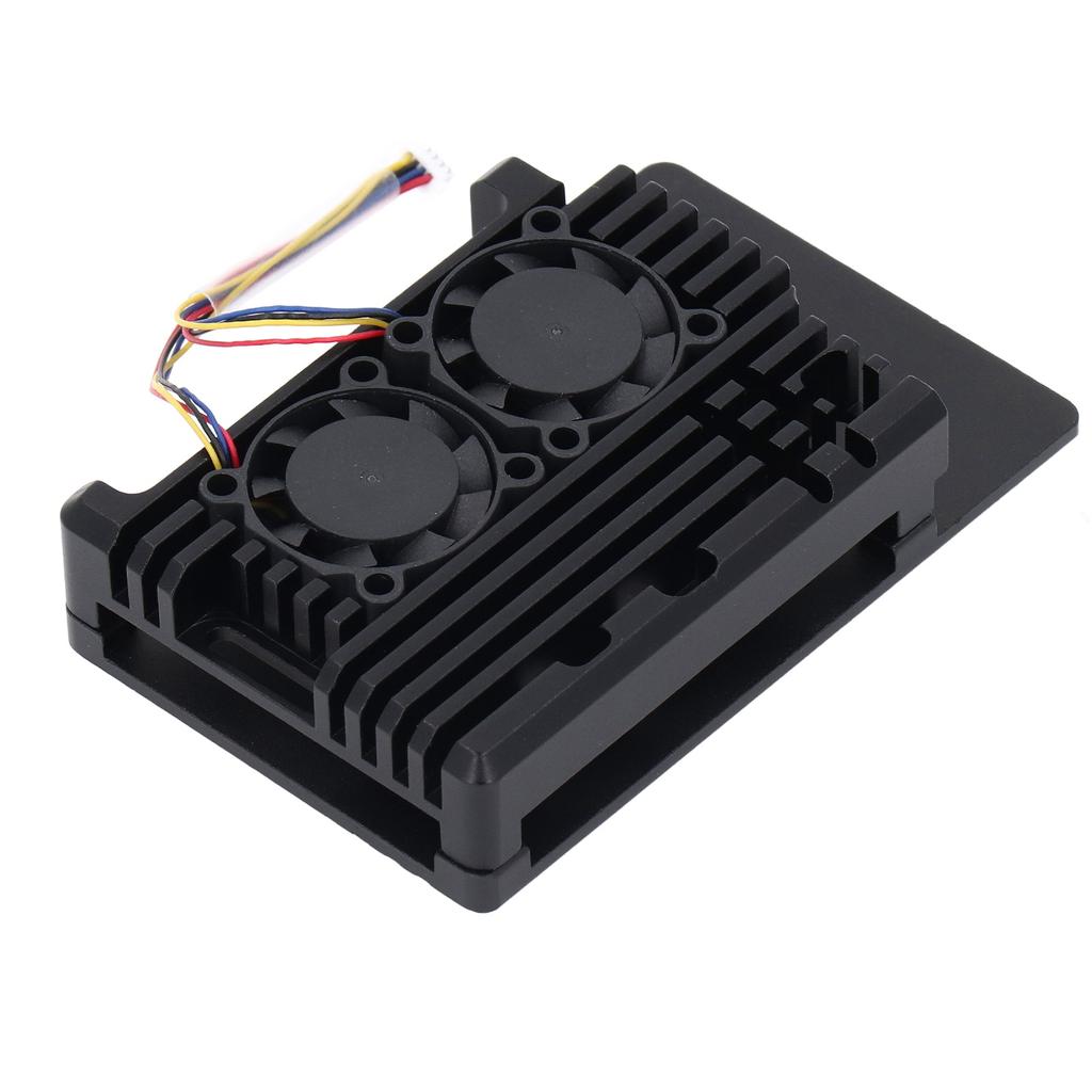 Aluminum Heatsink with Dual Cooling Fan 5V Metal Heatsink Cooler Case for RasPi 5B