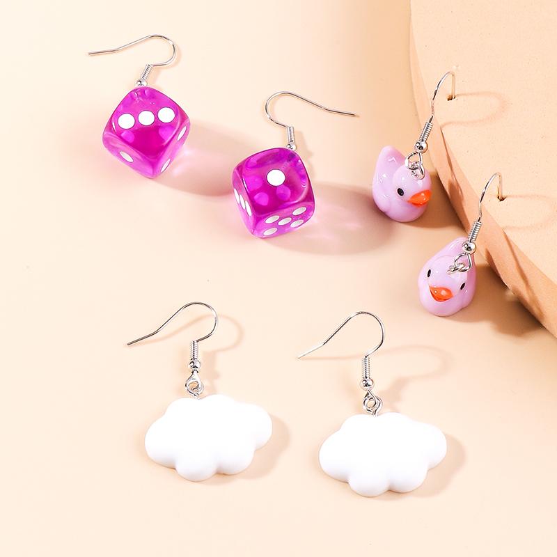 Cute Resin 3D Simulation Duck Drop Earrings for Women Girls Dice Cloud Dangle Earrings Kid's Jewelry Gift