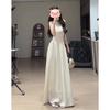 French White Sleeveless Neck V-neck Dress for Women's Summer New Beautiful Waist and Thin Big Swing Dress