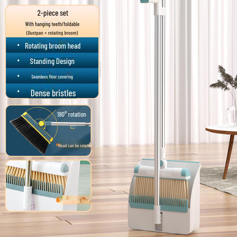 Ensemble Balai et Pelle à Poussière Pliable en Acier Inoxydable avec Poils en Plastique Antiadhésif