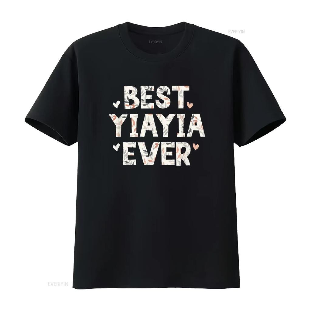 Best YiaYia Ever Floral Family Love Hearts Yia T Shirt Vintage Washed Breathable Stylish Streetwear Stretched Homme Graphic