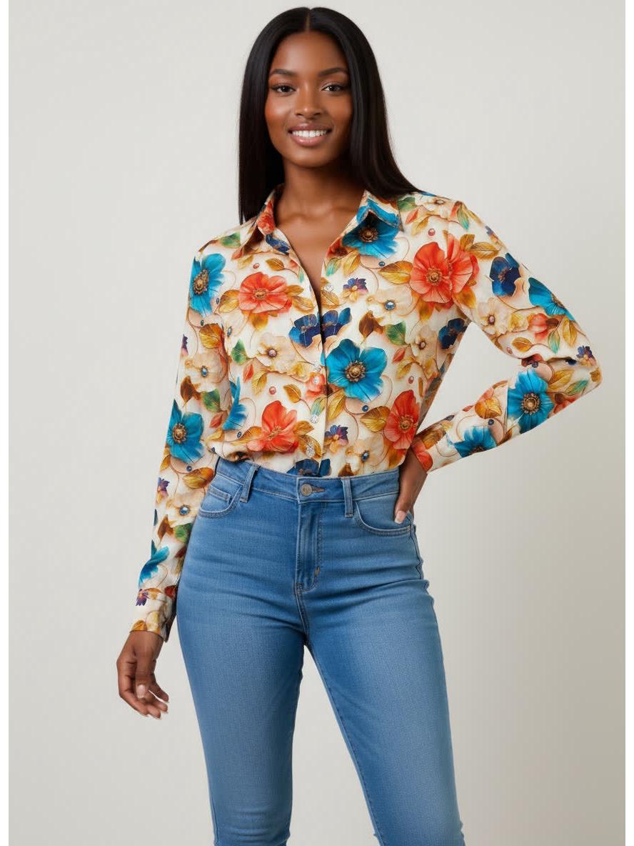 

2026 Women s Retro Hong Kong Style Printed Loose Shirt - Spring/Autumn Design XXL