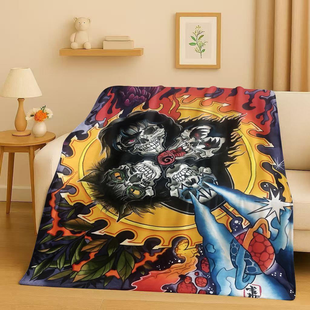 Coperta di Flanella Retro Kiss Rock Heavy Metal Band Gene Simmons, Coperta Morbida Ultra Peluche per Casa Camera da Letto Letto Divano Ufficio