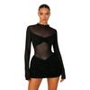 European and American new perspective mesh long-sleeved slim-fit dress popular sexy Spice Girl style black short dress