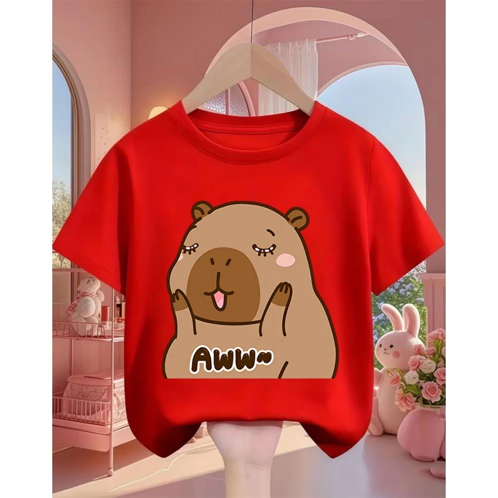 Cute Kawaii Capybara Crew Neck T Shirt Summer 3-14Y Boys Girls Fashion Street Hot Cartoon Casual Children