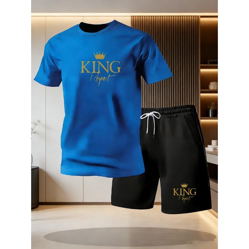 Men's Summer Casual Sportswear Round Neck Short Sleeved T-shirt Shorts 2-piece Set Men's Short Sleeved T-shirt and Shorts Set