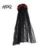 Integrated Headband Gothic Style Hair Hoop Hollow See-Through Lace with Simulated Flowers