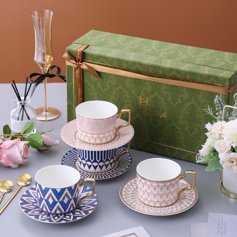Light Luxury Coffee Cup And Saucer Set, Wedding Gift, Ceramic Bone China High-End Exquisite Latte Cup, Afternoon Tea Coffee Cup