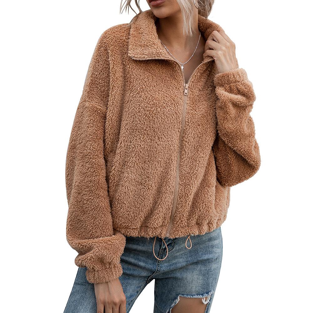 Autumn Winter Double-sided Velvet Short Plush Coat Top Women's Fashion Hoodie Jacket