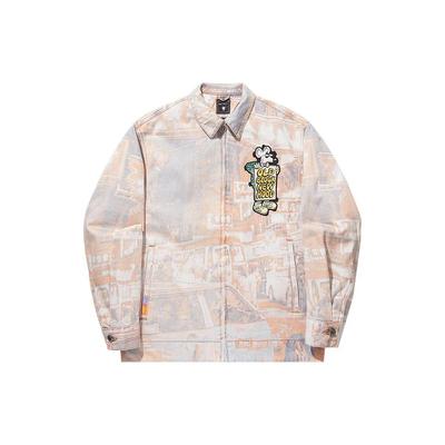 Li Ning X Steven Harrington Vintage Print Letter Zip Collar Long Sleeve Cotton Jacket Men Jacket White Denim ASMT003-2