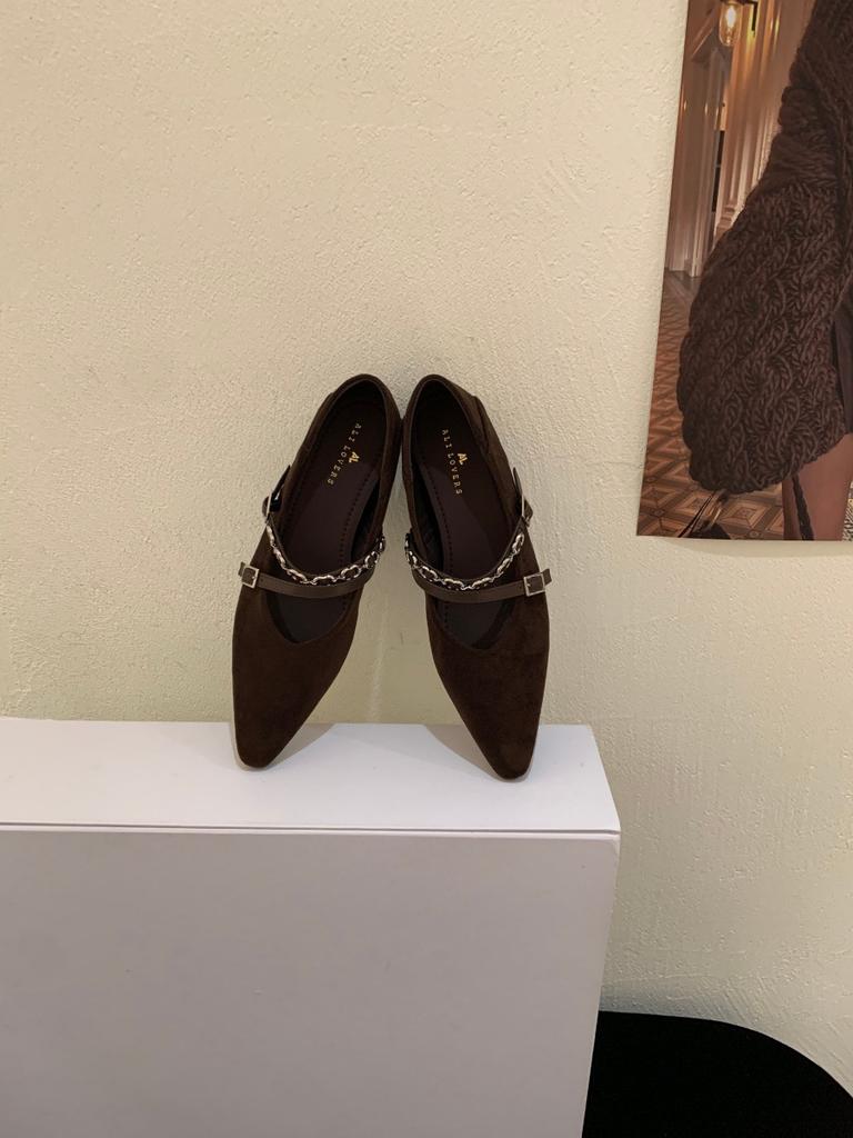 2025 autumn new pointed chain texture inner height increase single shoes women's evening breeze bow Mary Jane shoes