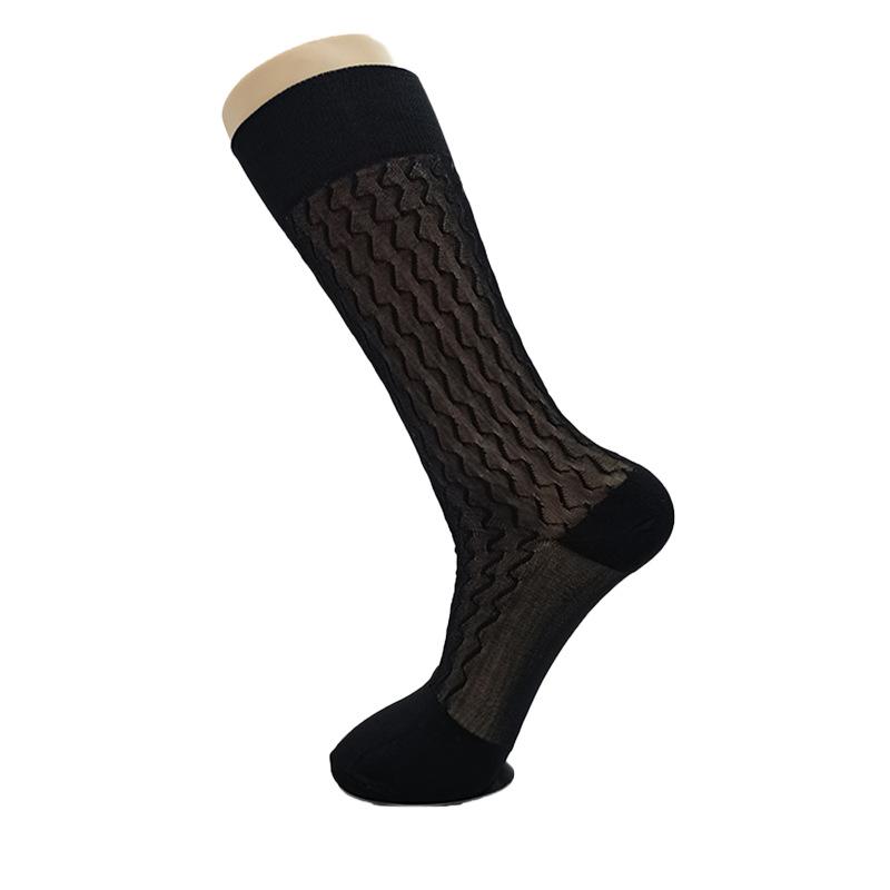 5 Pairs High Quality Luxury Silk Socks Large  Retro Stockings Fashion Jacquard Wave Long Business Dress Sheer Socks For Men