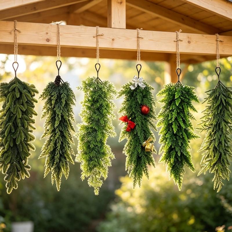 Weihnachts-Kiefernzweig zum Aufhängen, Künstlicher 23-Zoll-Dekorationsakzent mit oberer Schlaufe für Hauswand, Eingang und Fenster
