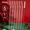 6pcs Christmas Glass Straws Set with Brush Reusable Glass Straw Suitable for Milkshakes Juices Coffee Kitchen Bar Accessories