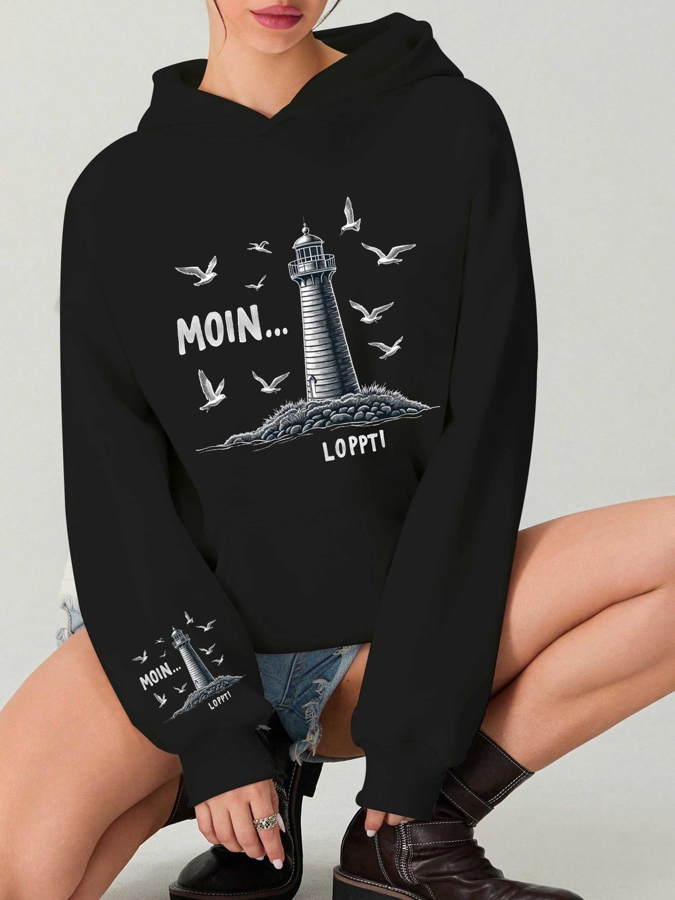 

Moin Lighthouse Seagulls Sketch women s hoodies XXL чёрный