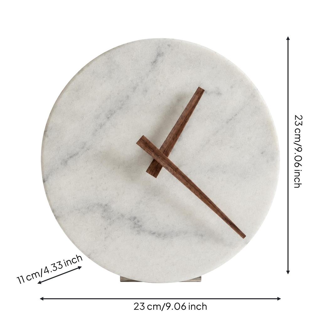 Decorative Table Clock Compact Round Marble Face Small Timepiece for