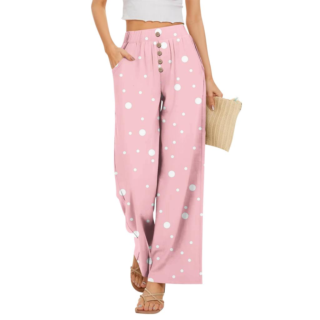 Womens High Waisted Wide Leg Pants Drawstring Palazzo Trousers with Pockets Dot Print Casual Lounge Pant