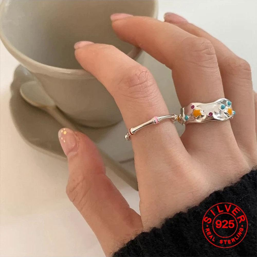 BF CLUB Silver Color Unique Star Sone Ring For Women Jewelry Finger Open Vintage Handmade Ring Allergy For Party Birthday Gift
