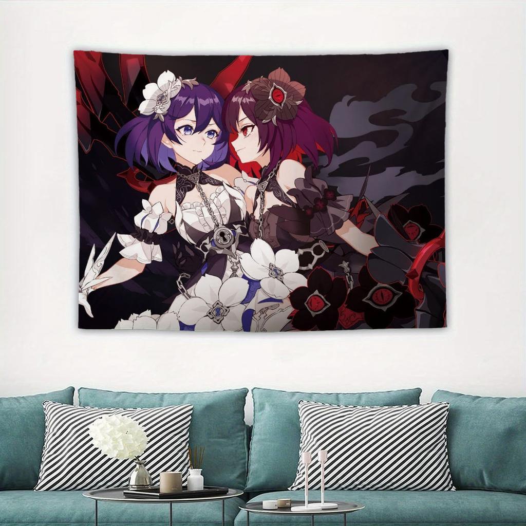 Anime Game Honkai Impact 3 Printed Tapestry Tarot Card Hippie Wall Hanging Warm Room Banner Dormitory Bedroom Decoration