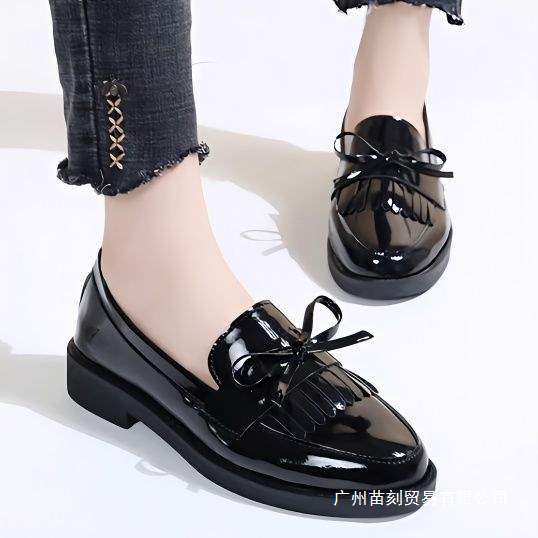 Small leather shoes, single shoes, loafers, spring flat bottom and one pedal, spring style, spring and autumn British style spring shoes