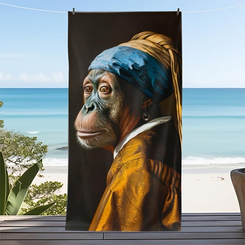 

orangutan wearing a pearl earring polyester microfiber beach towel is highly absorbent, suitable for swimming and beach outings W30*H60(CM)