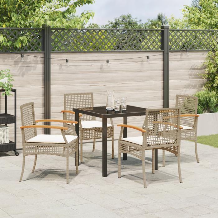 VidaXL Ensemble de salle à manger de jardin 5 pièces avec coussins Beige Poly Rattan 3380828