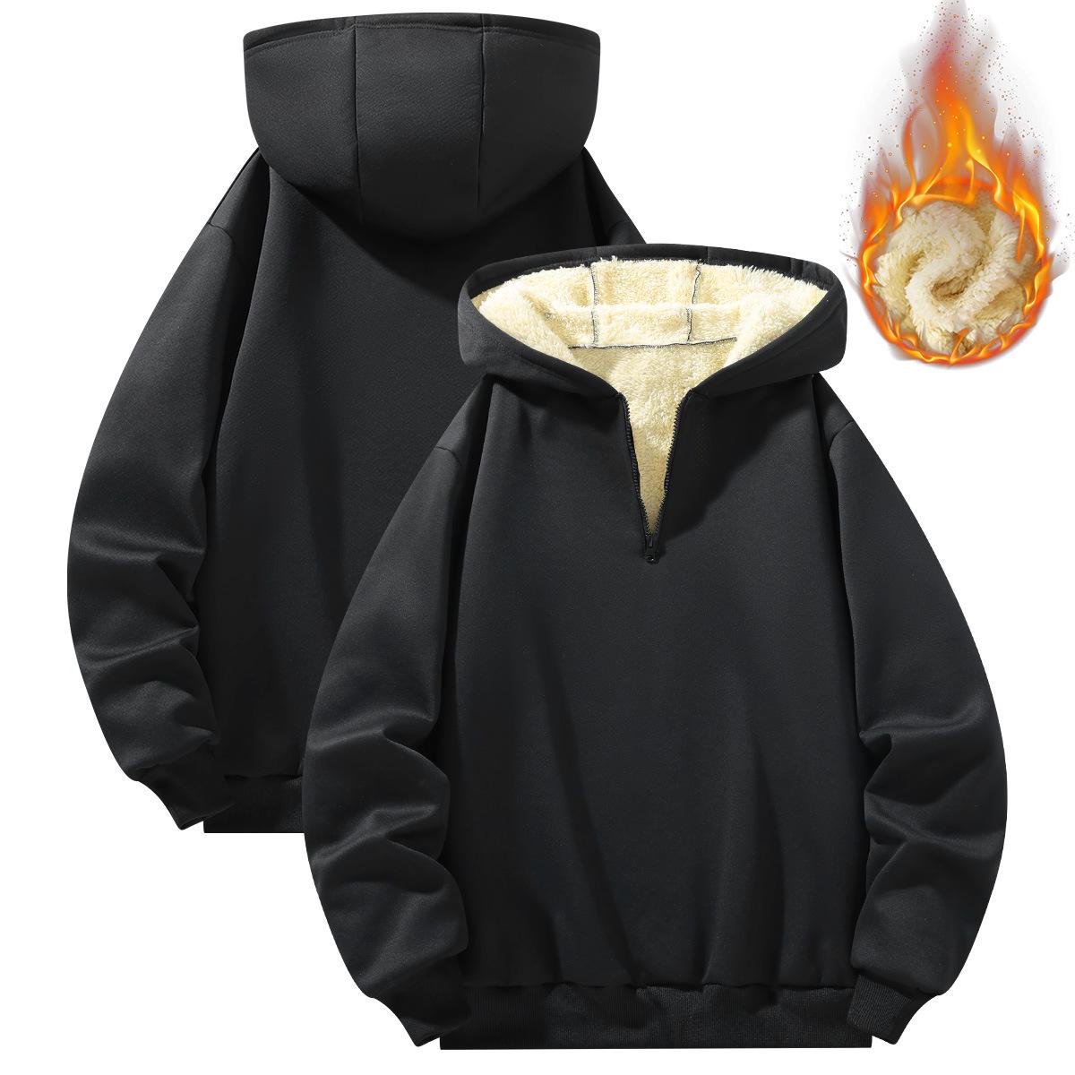 Men s Fleece-Lined Half-Zip Hoodie, Popular European & American Style Large