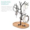 Navaris Tree-Shaped Accessory Stand/Trinket Tray - Multifunctional Bamboo Storage/Display for Watches, Earrings, and Rings - Black