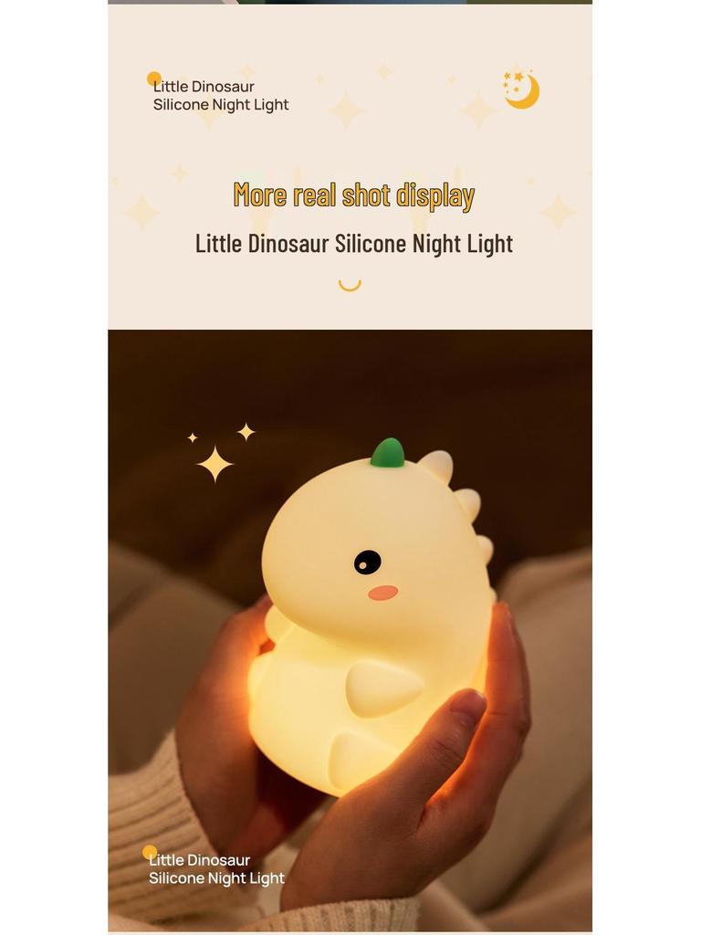 Dinosaur Silicone Night Light: Creative USB Rechargeable Tap Light for Kids' Bedside