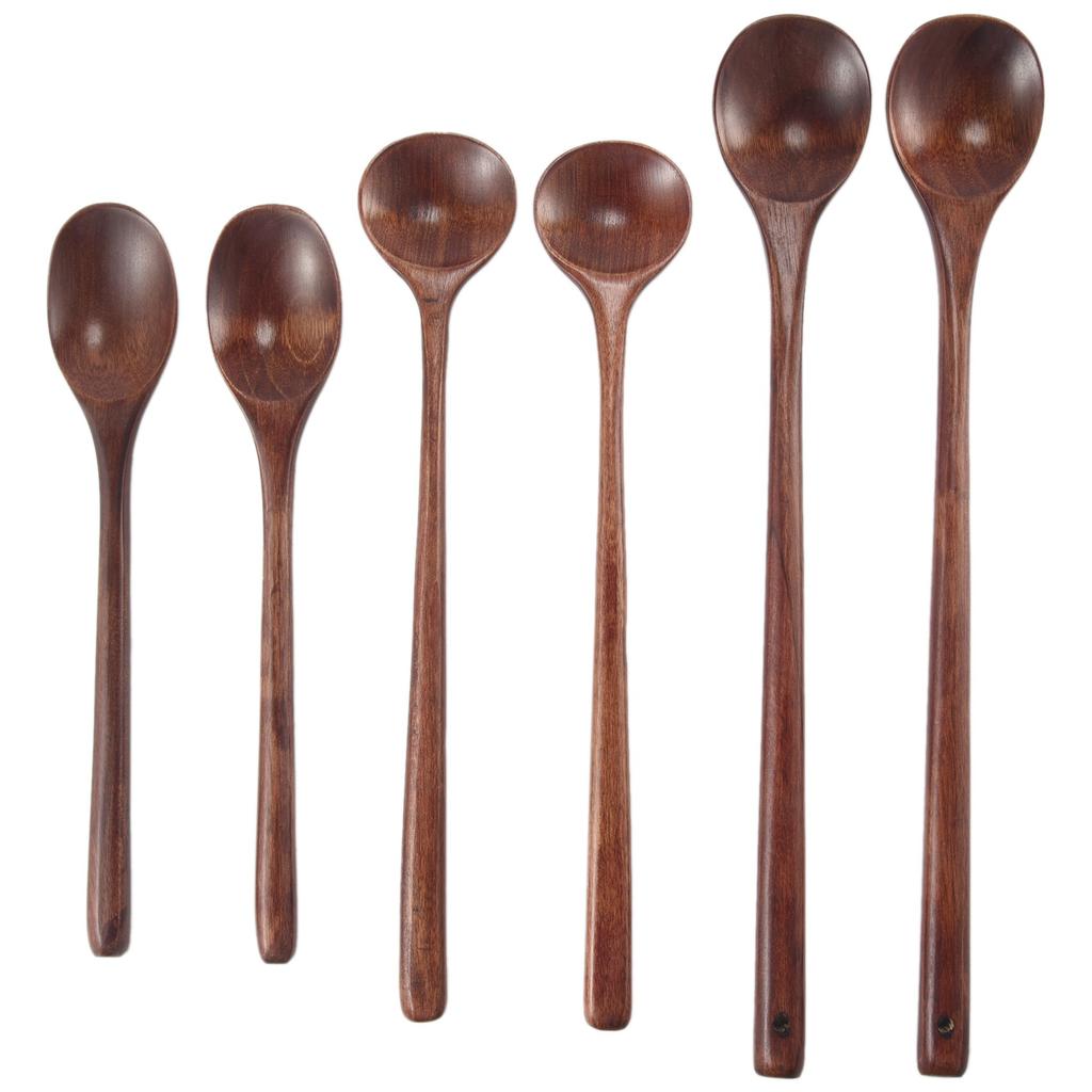 Buy 6 Pieces Wooden Spoons Kitchen Serving Long Handle Soup Spoons