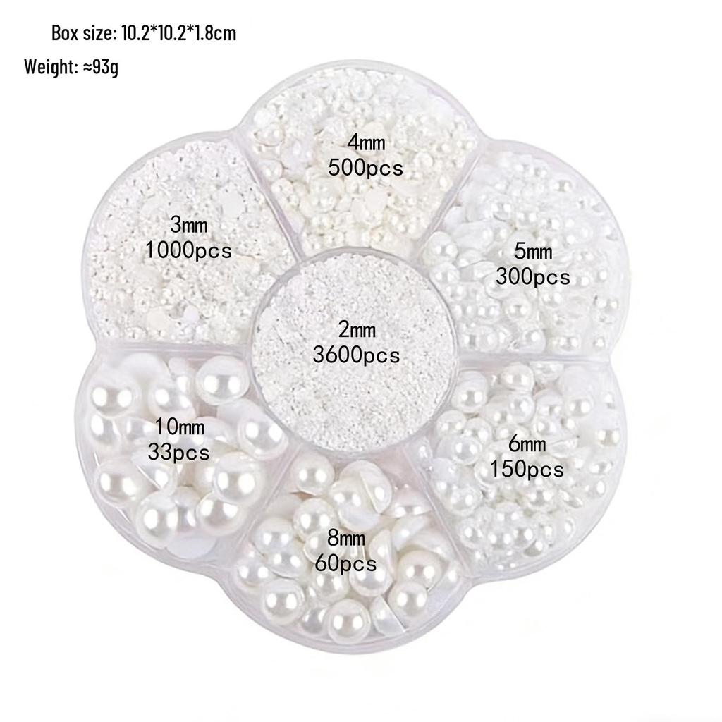 Cross Plum Blossom Box Pearl Half-Round Imitation Pearl Flat-Bottom Accessories for Hair, DIY Crafts, and Nail Art Stickers