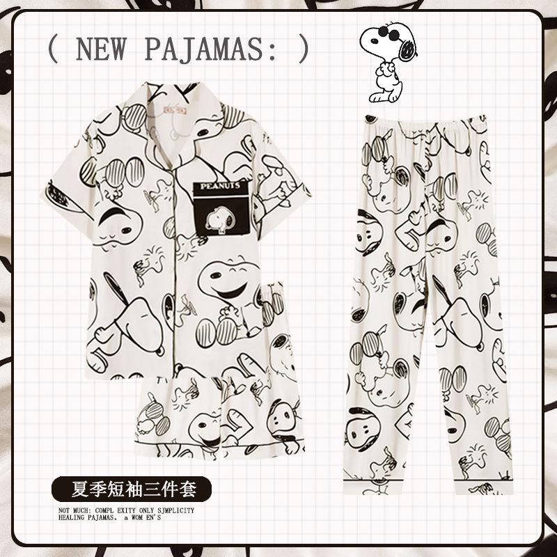 Soft Waxy Rabbit Pajamas Women's Japanese Milk Gentle and Cute Cartoon Girly Casual Short-sleeved Loungewear Three-piece Set