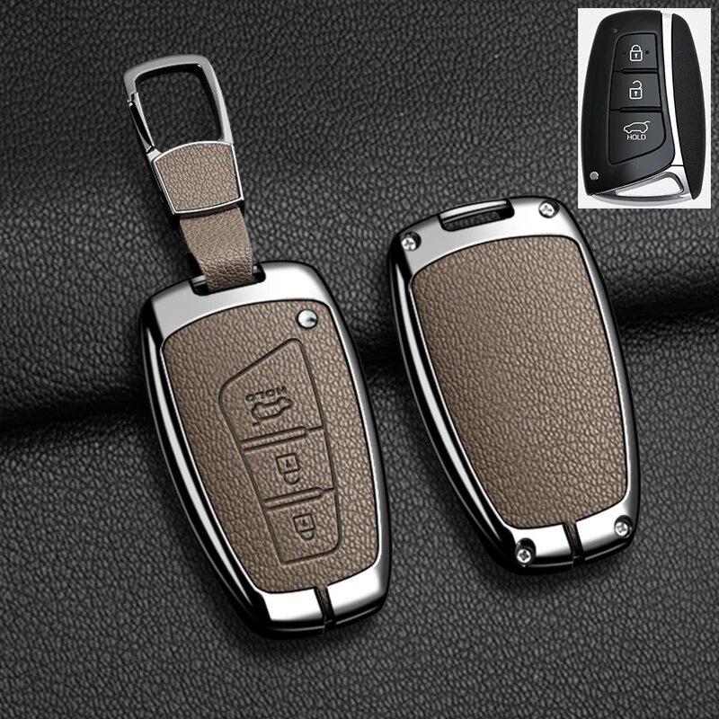Zinklegierung Leder Auto Schlüsselhülle Hyundai Grand Santa Fe 3Dm Ix45 Ix35 Genesis Dh Grandeur Azera Hg Equus Schlüsselhülle