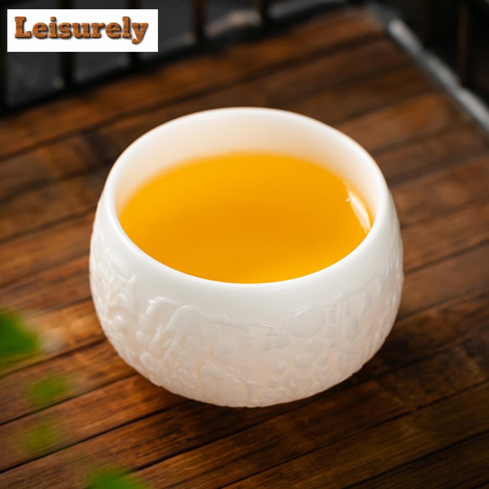 170ml  High-end Ice Seed Jade Porcelain Teacup Relief Dunhuang Buddha Master Cup Personal Chazhan Tasting Tea Bowl Kung Fu Set