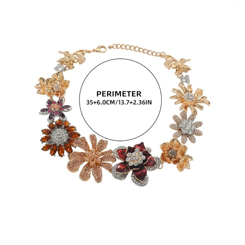 Vintage Statement Bunte Blumen Choker Halskette Für Damen Übertrieben Feiertagsparty Schmuck Halsaccessoire