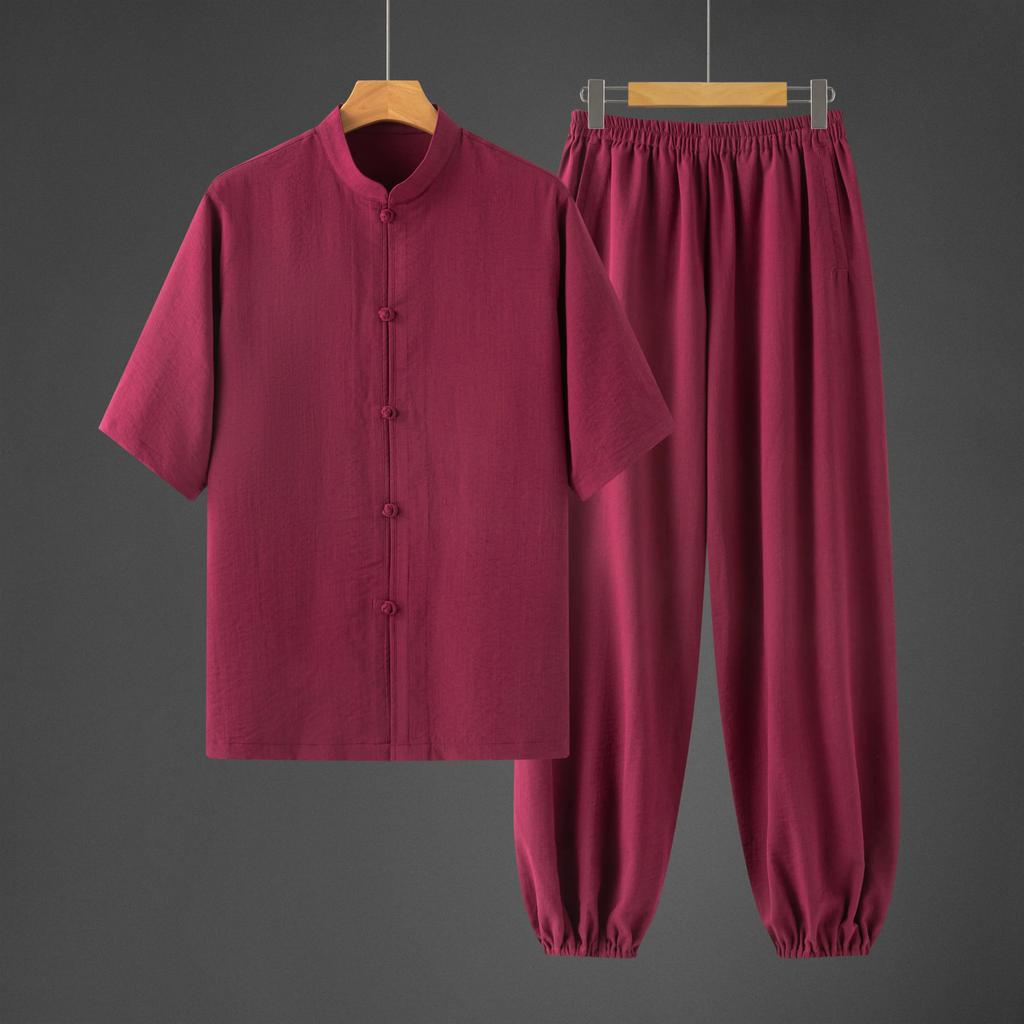 Men's Summer Thin Chinese Style Kung Fu Shirt Set Tea Zen Clothing Men Breathable Cotton Traditional Outfit Man Hanfu Tang Suits
