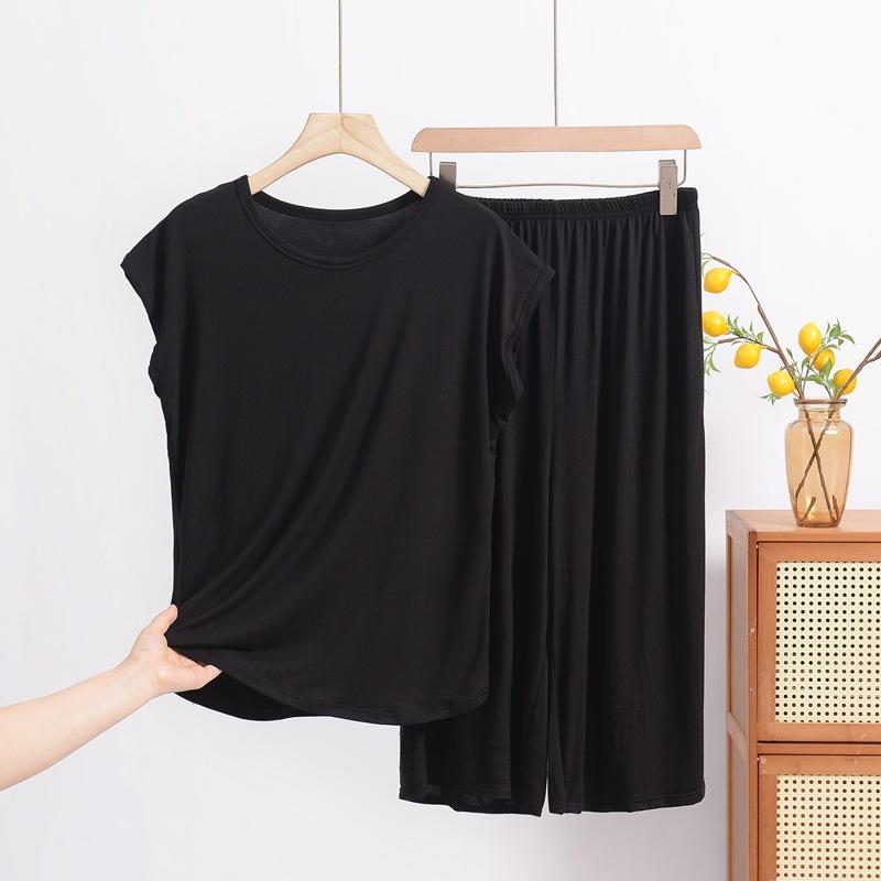 

Модальная пижама для женщин на лето, свободный комплект из двух частей большого размера с коротким рукавом в повседневном стиле, можно носить как домашнюю одежду 8XL чёрный