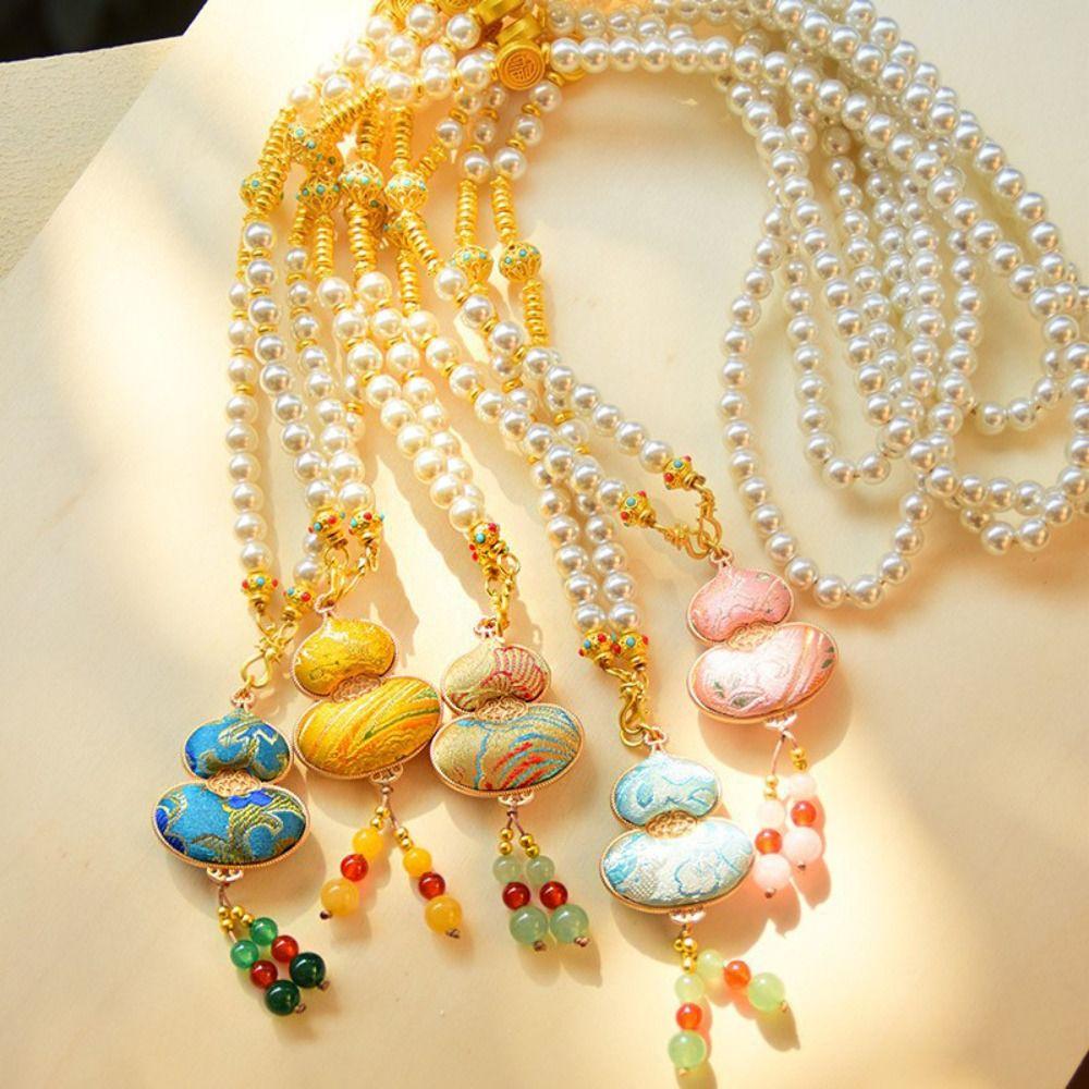 Luxus chinesischer Stil Halskette Quasten Bestickter Anhänger Halskette Hanfu Accessoires