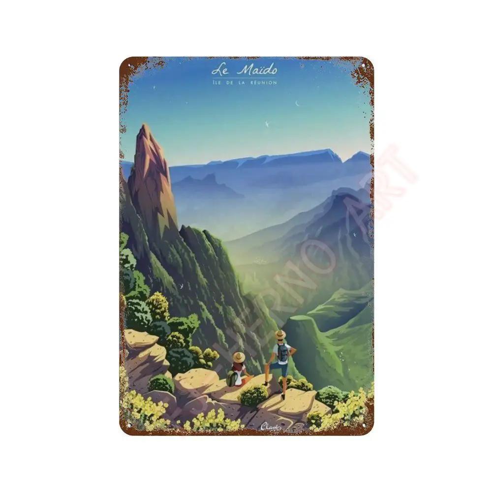 Nordic Travel Poster Aesthetic Vacation Illustration Metal Tin Sign Plaque Wall Mural Plates Home Decoration Kawaii Room Decor