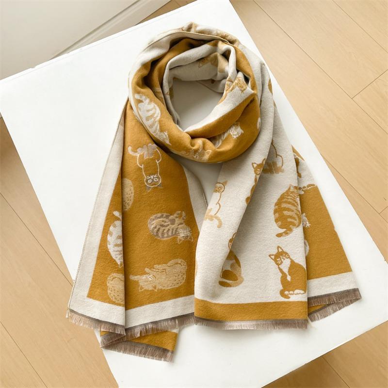 Camellia cashmere scarf women's winter senior sense versatile thickened warm scarf air conditioner shawl