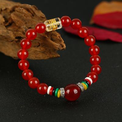 Natural Red and Green Agate Powder Crystal Bracelet, Six-character Mantra Buddha Bead Bracelet, Male and Female Couples Temperament Versatile Jewelry