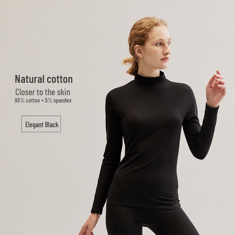 Women's Cotton Mid-Neck Thermal Top - Solid Color, Warm Autumn/Winter Base Layer Shirt